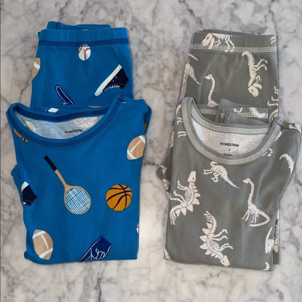 Nordstrom Kids Pajama Set Bundle - Blue Sports and Gray Dinosaur7Y